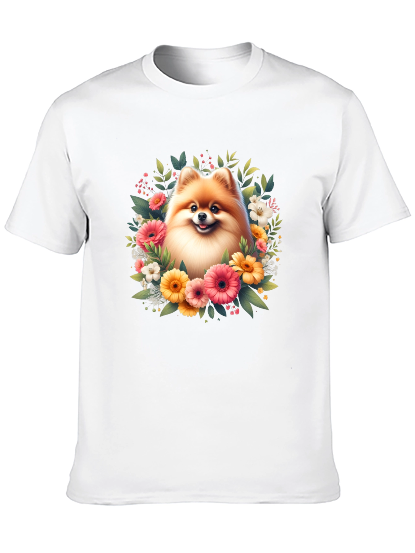 Dog and Floral Graphic Black T-Shirt