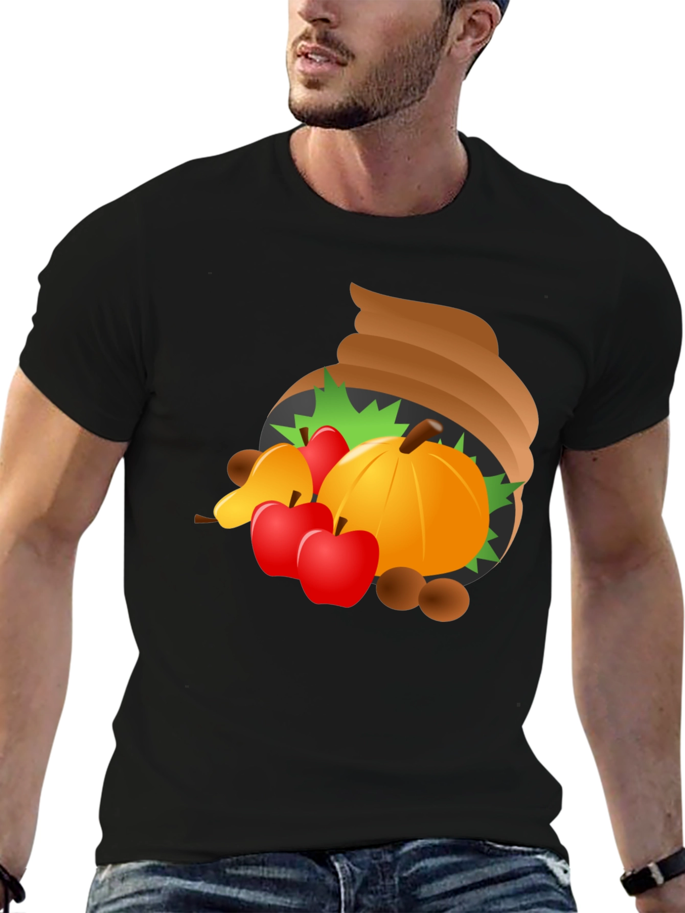 Thanksgiving Cornucopia Mens Black T-Shirt