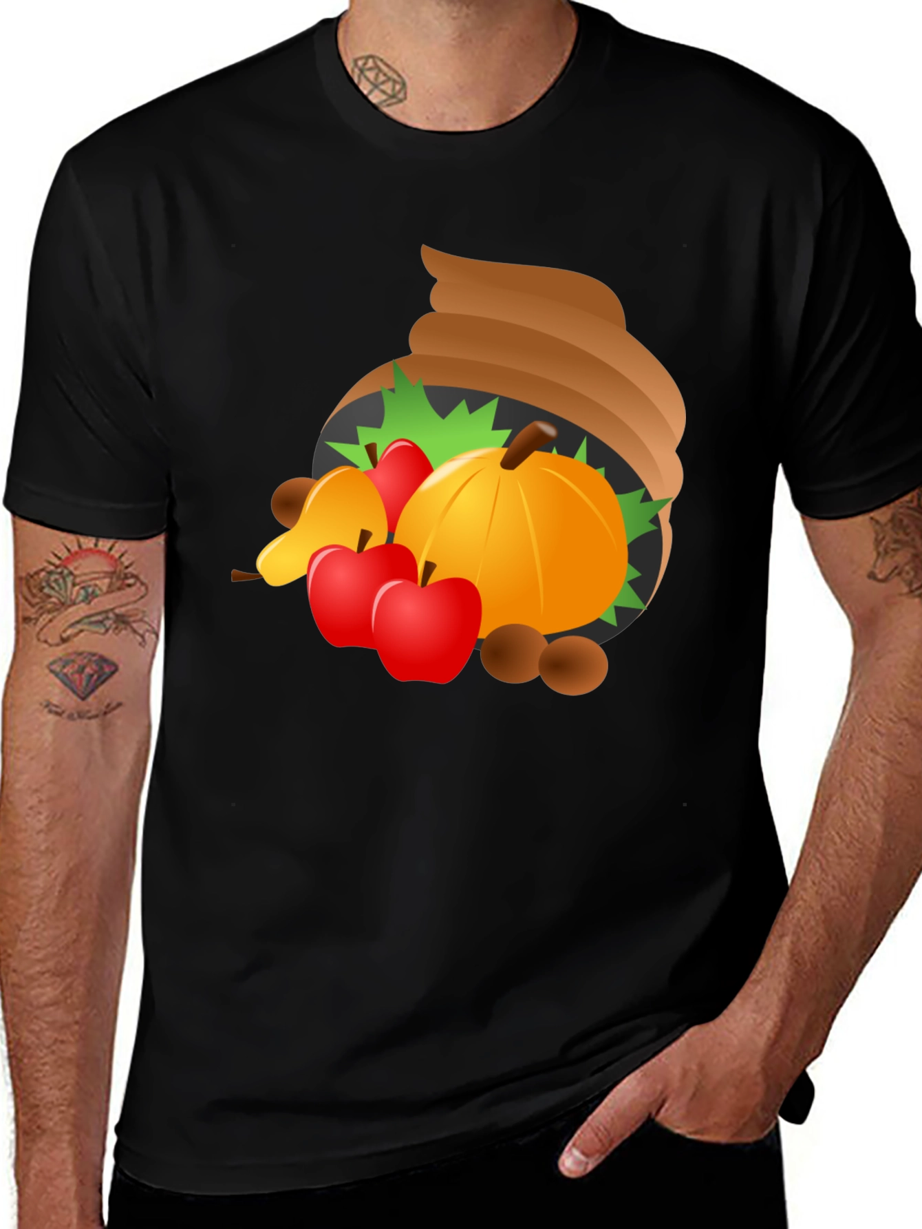 Thanksgiving Cornucopia Mens Black T-Shirt