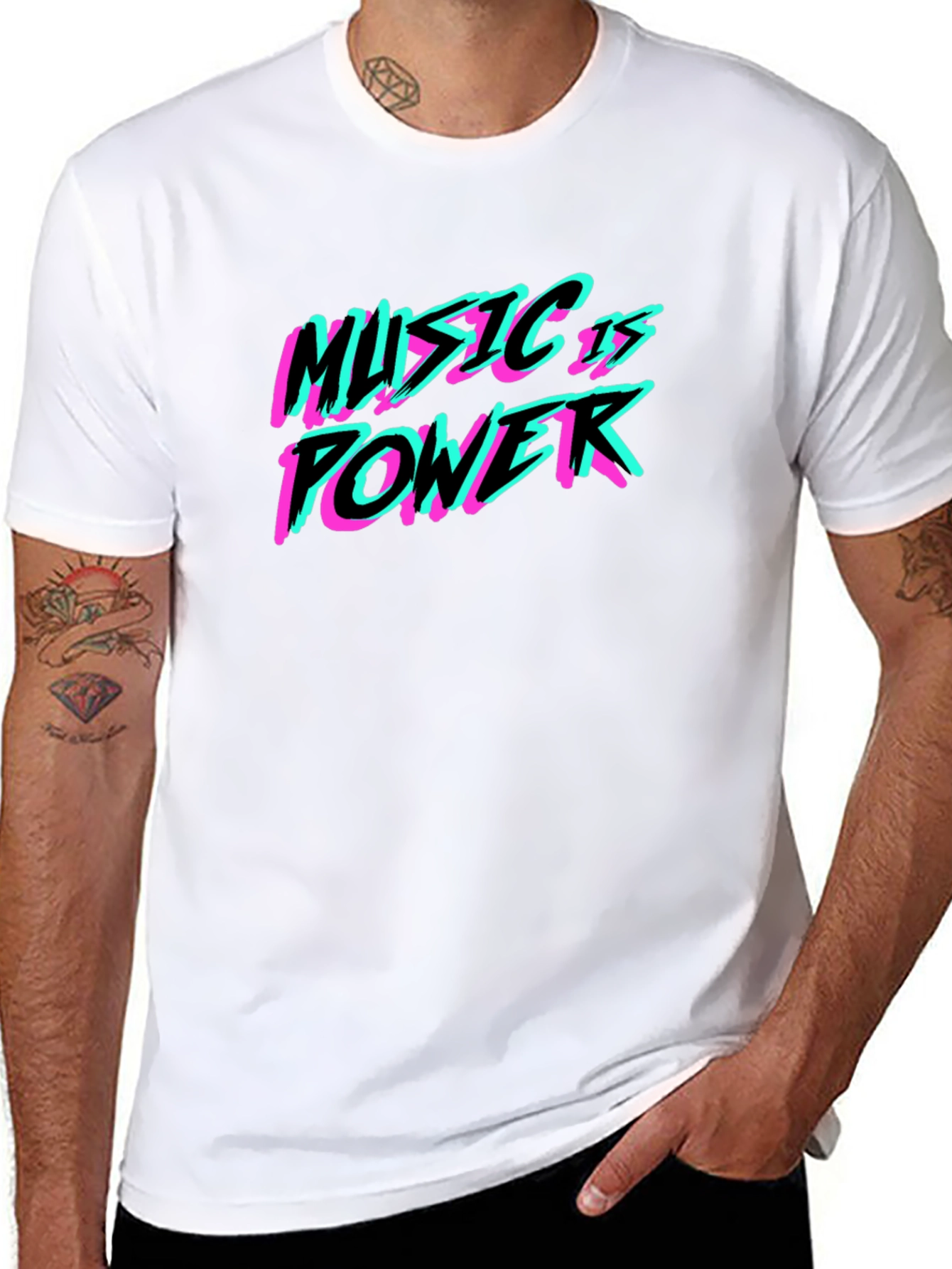 Music is Power T-Shirt - Black Crew Neck Tee