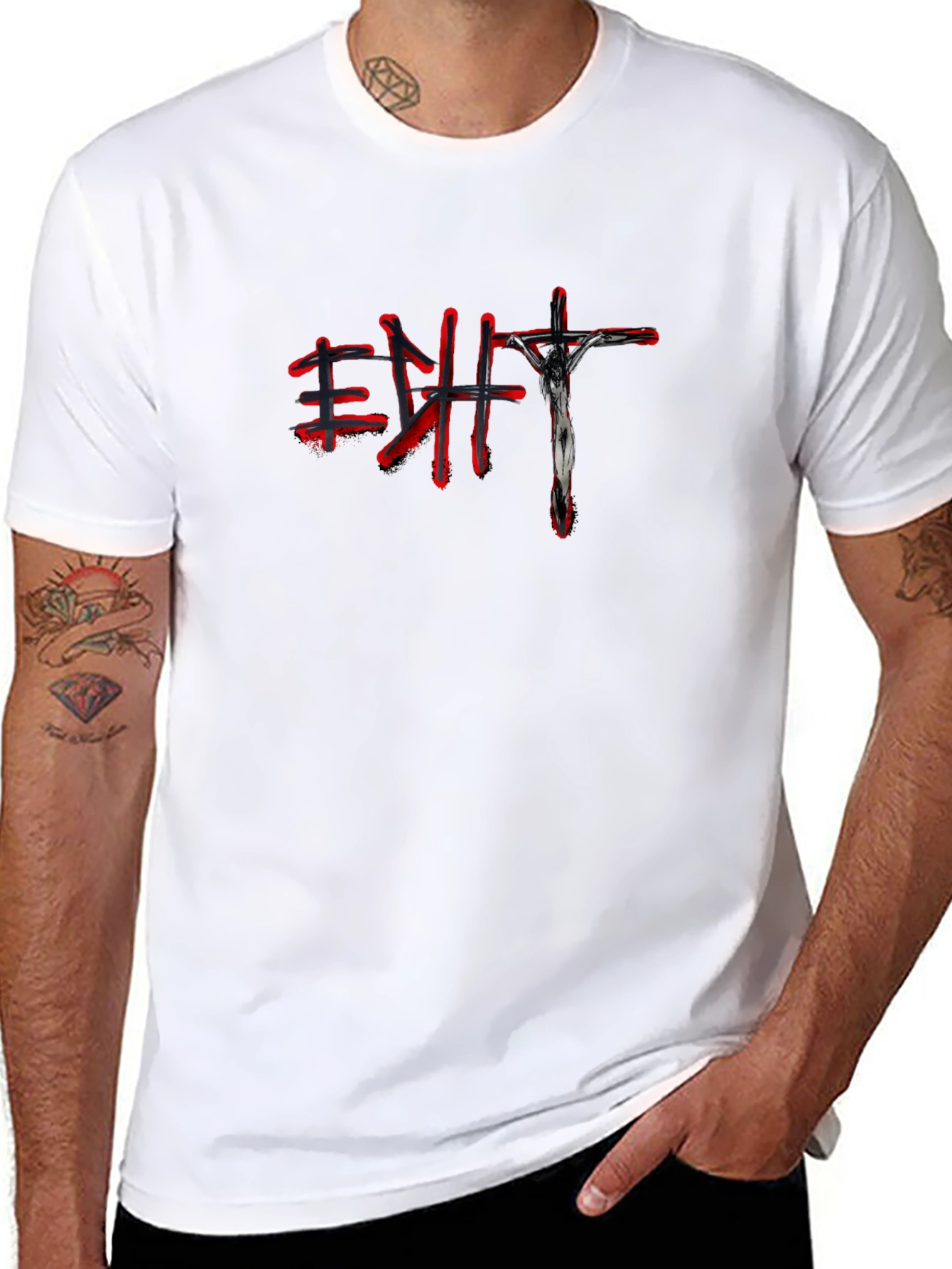 Unique Graphic Tee - Black Shirt with Red Accents
