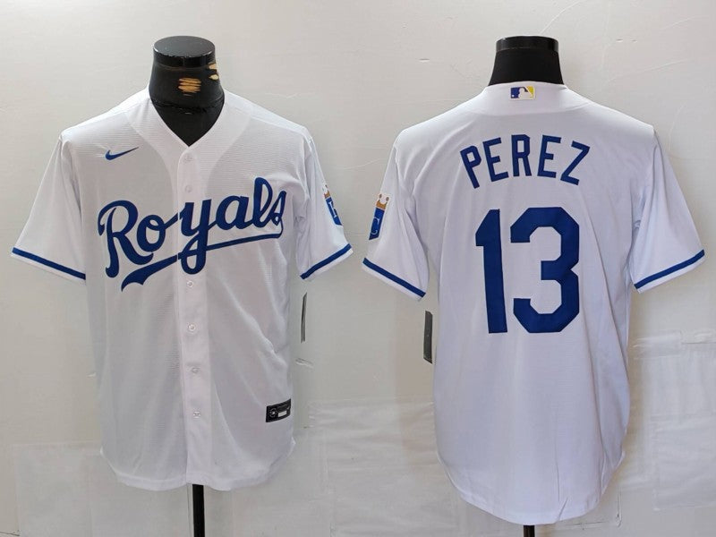 Men's Kansas City Royals Salvador Perez #13 White Home Limited Player Jerseys