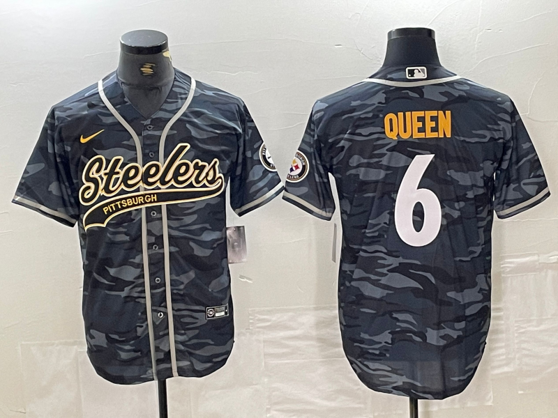 Men's Pittsburgh Steelers Patrick Queen #6 Grey Camouflage Player Jerseys Joint Edition