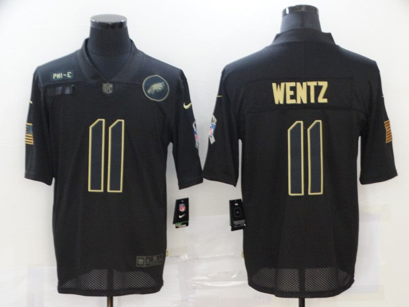 Men's Philadelphia Eagles Carson Wentz Black 2020 Salute To Service Limited Jerseys