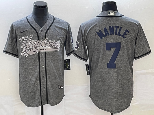 Men's New York Yankees Mickey Mantle #7 Gray Game Jerseys Joint Edition