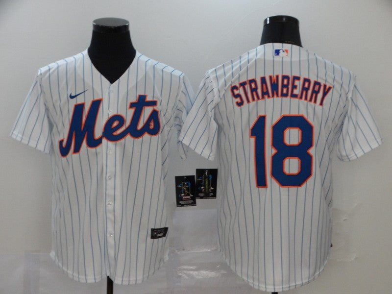 Men's New York Mets Darryl Strawberry #18 White Replica Baseball Jerseys