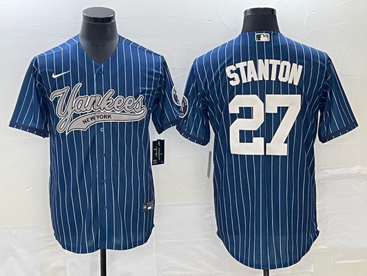Men's New York Yankees Giancarlo Stanton #27 Blue Player Jerseys Joint Edition