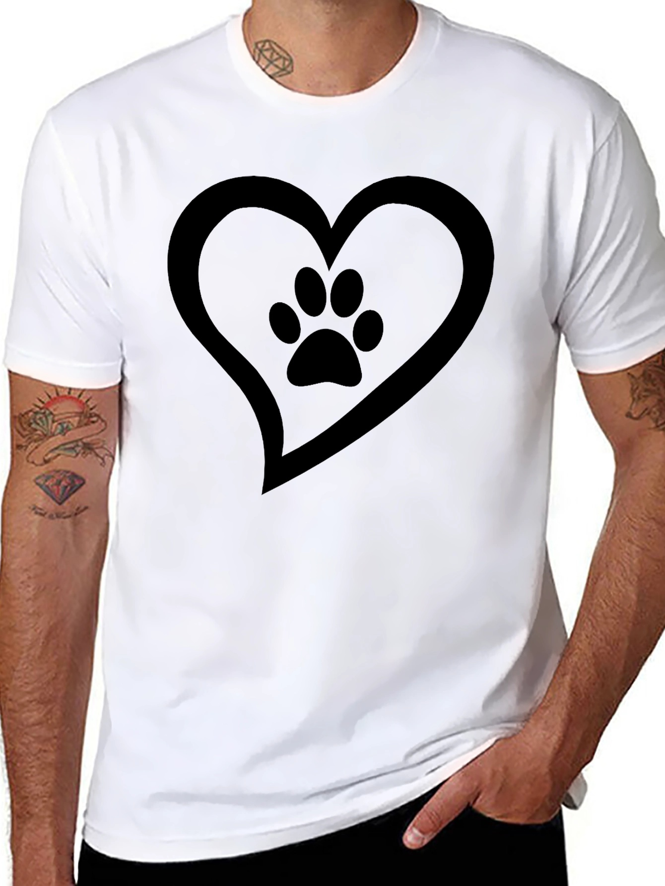 Paw Print Heart Graphic Tee - Black