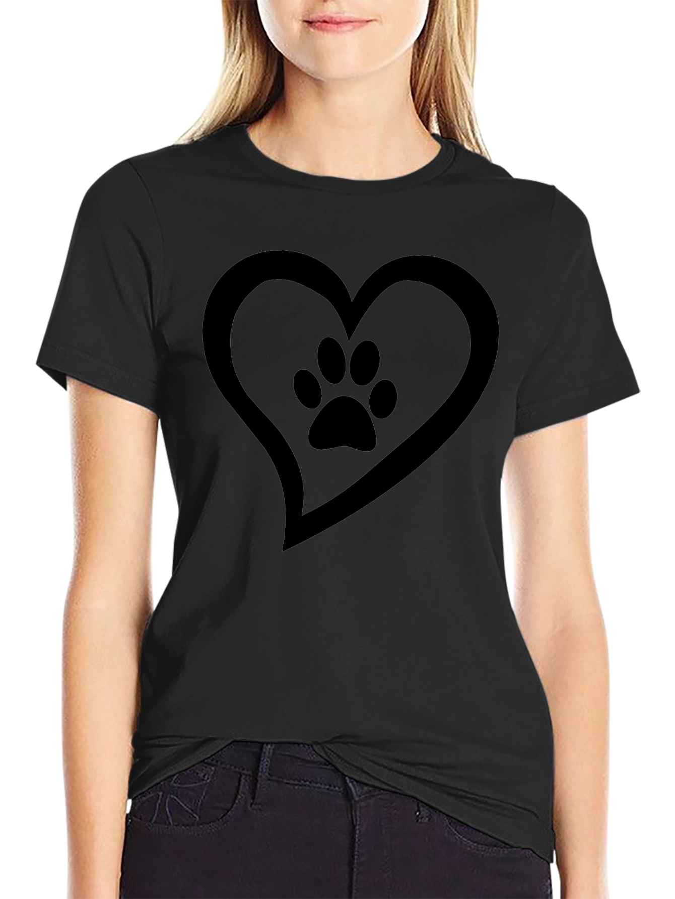 Paw Print Heart Graphic Tee - Black