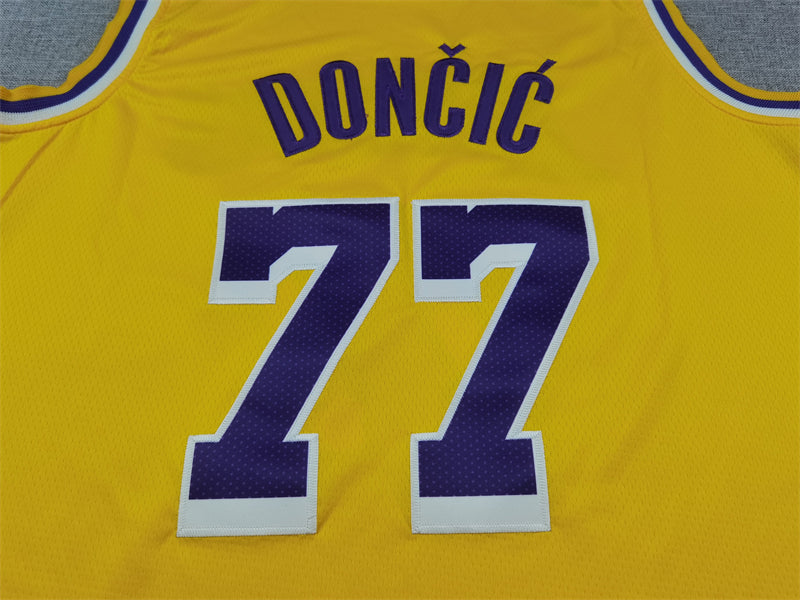 Men's Los Angeles Lakers Luka Doncic #77 Gold Swingman Jerseys - Icon Edition