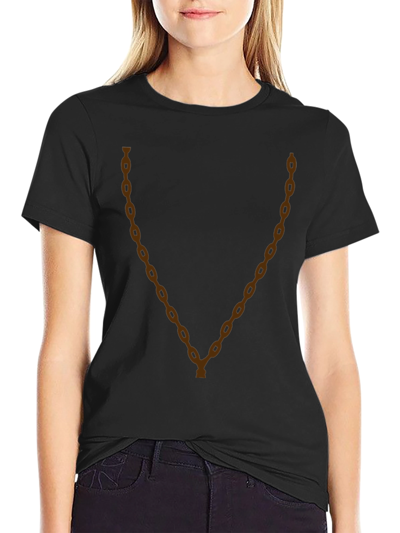 Mens Black T-Shirt with Chain Design