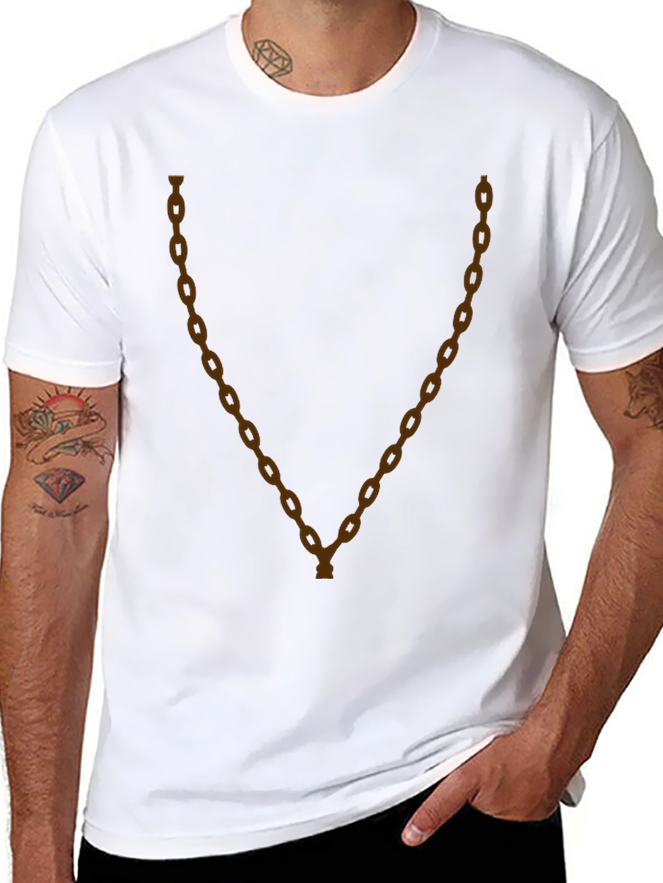 Mens Black T-Shirt with Chain Design
