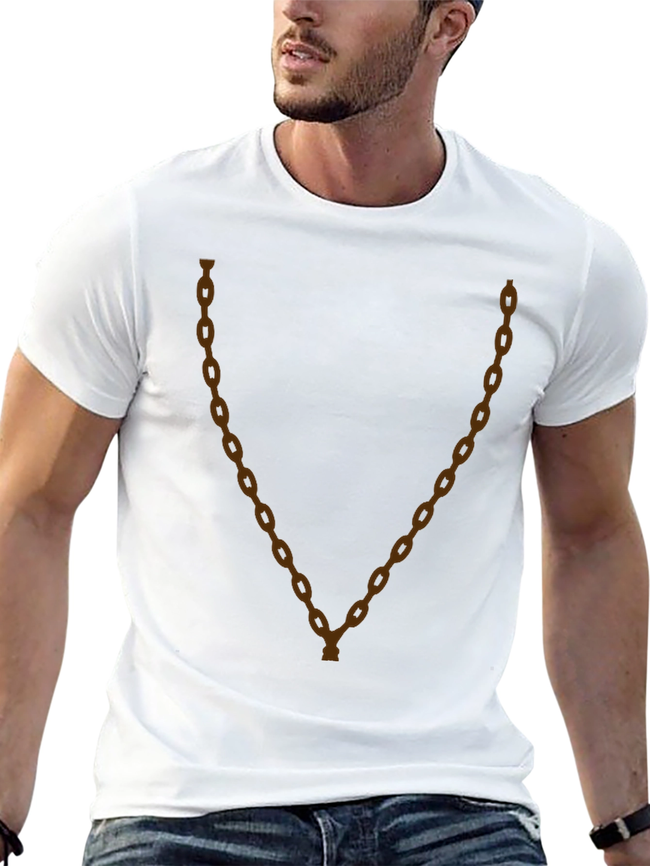 Mens Black T-Shirt with Chain Design