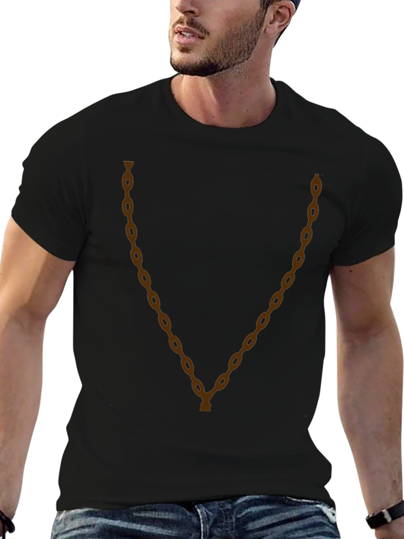 Mens Black T-Shirt with Chain Design