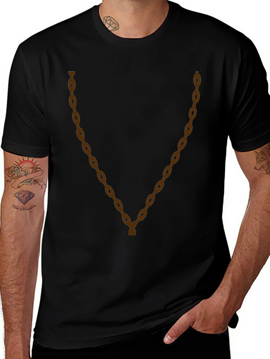 Mens Black T-Shirt with Chain Design