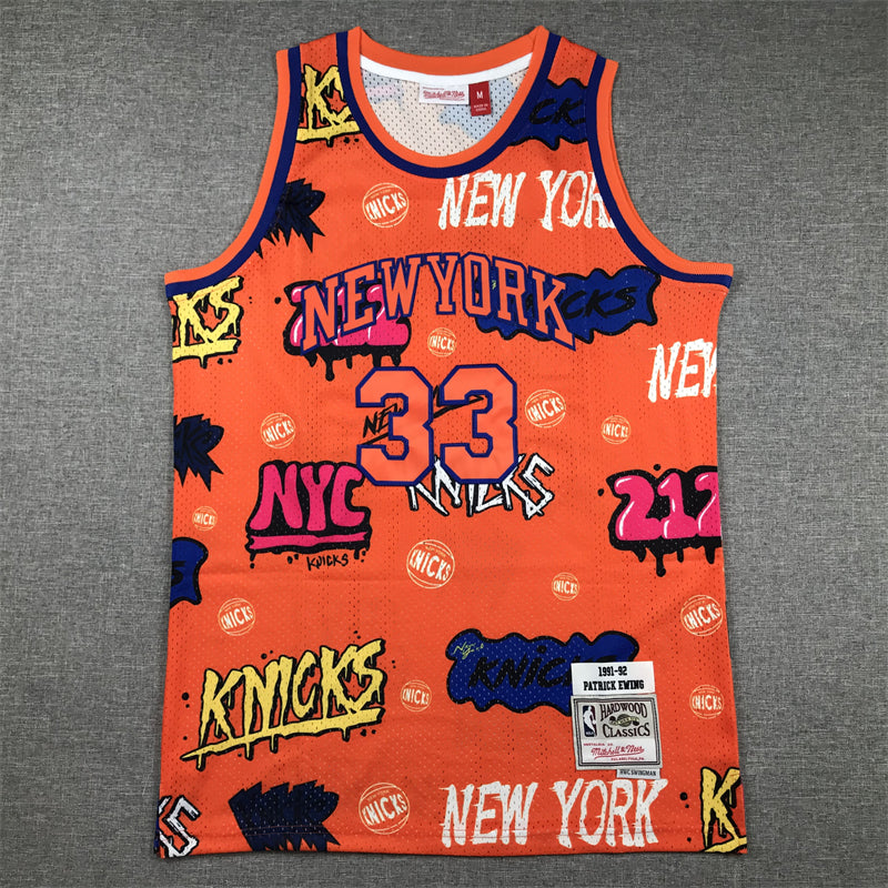 Men's New York Knicks Patrick Ewing #33 Orange Swingman Graffiti Edition Jerseys
