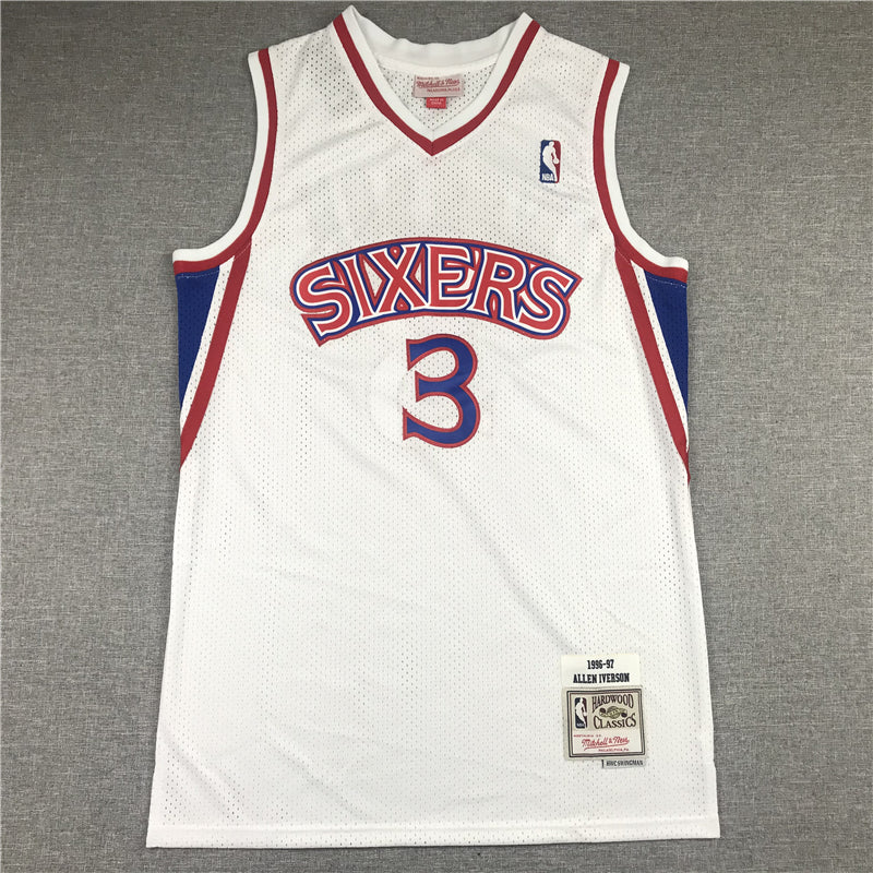 Men's Philadelphia 76ers Allen Iverson White Hardwood Classics Authentic Jerseys