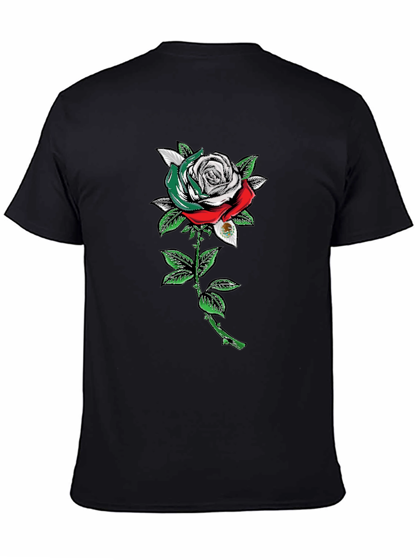 Mexican Flag Rose Graphic Tee - Black Cotton T-Shirt