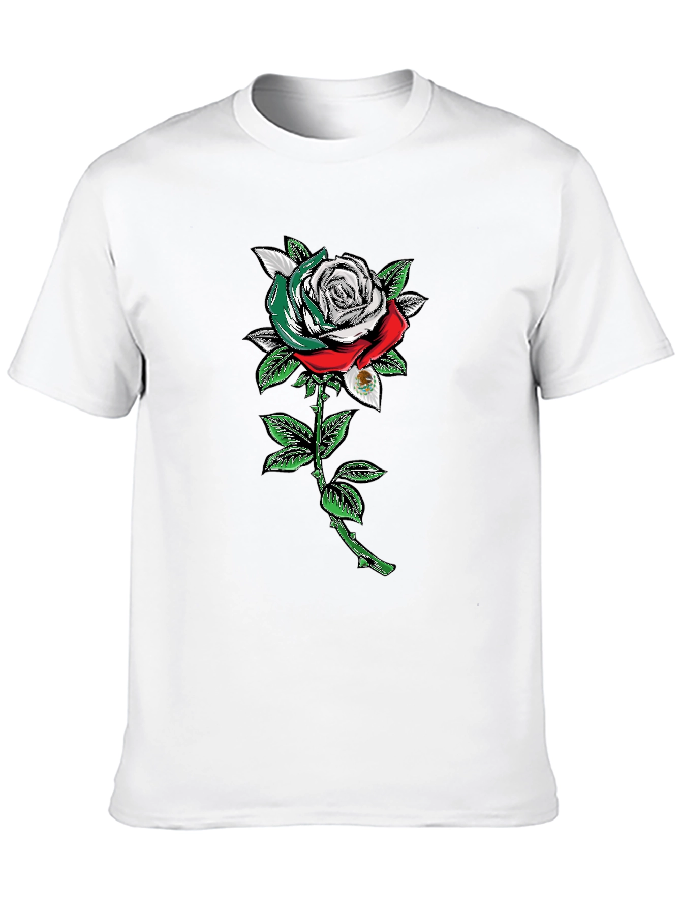 Mexican Flag Rose Graphic Tee - Black Cotton T-Shirt