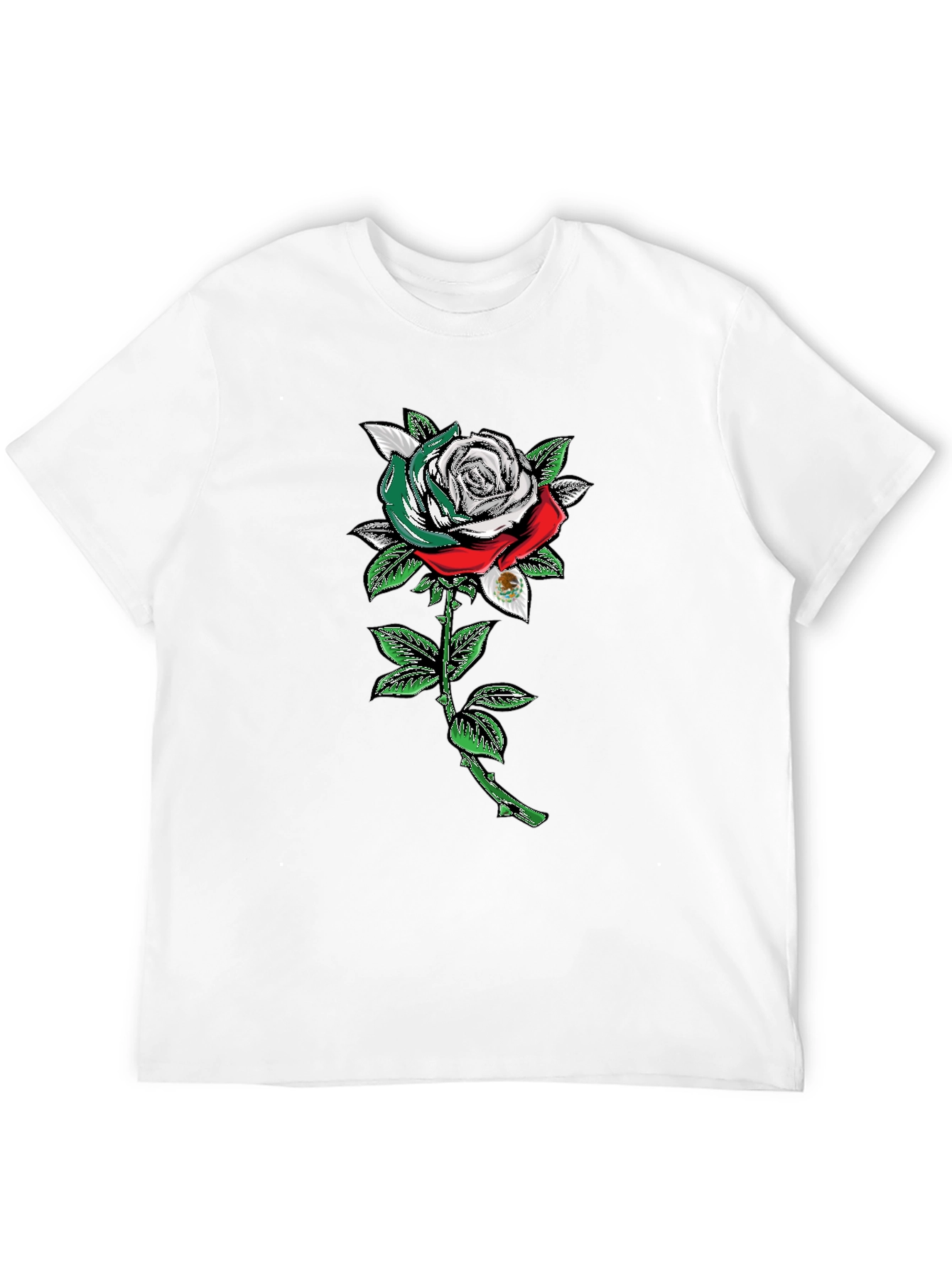 Mexican Flag Rose Graphic Tee - Black Cotton T-Shirt