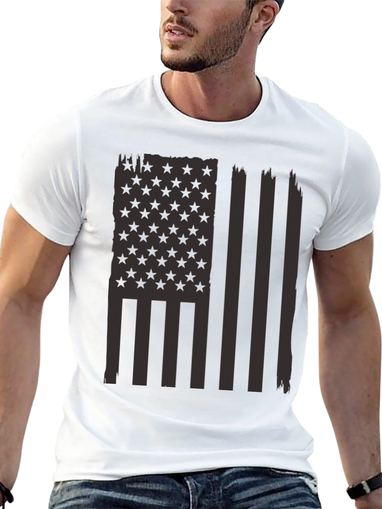 Distressed American Flag Graphic Tee - Black