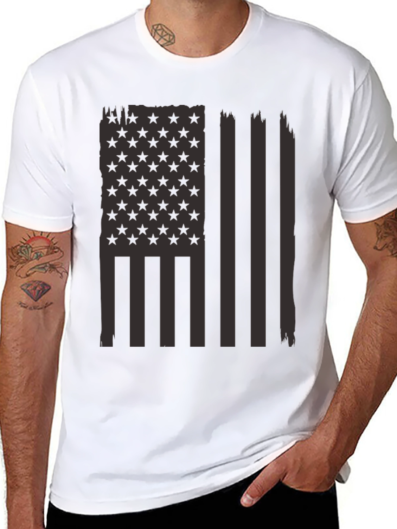 Distressed American Flag Graphic Tee - Black