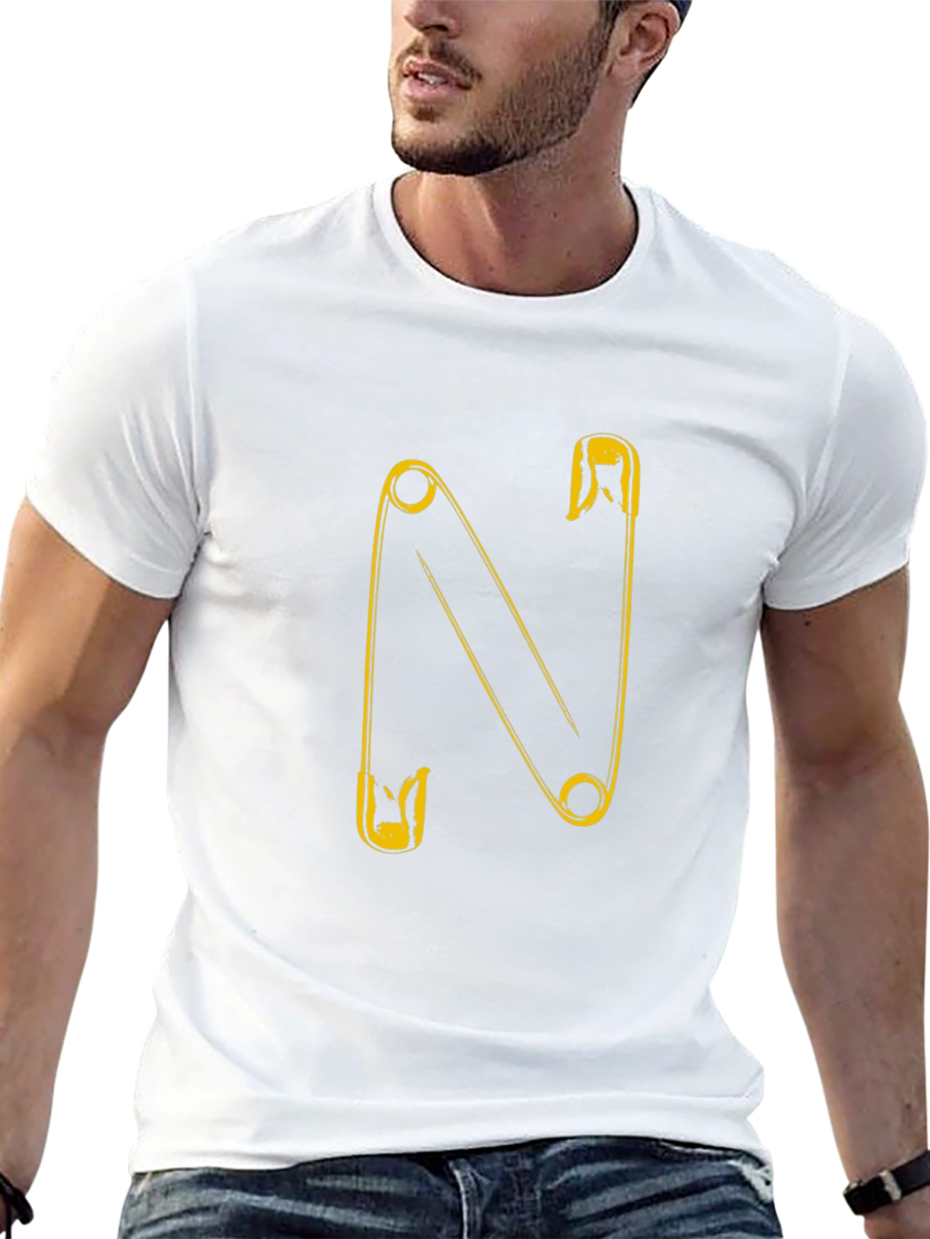 Safety Pin N Letter T-Shirt - Black