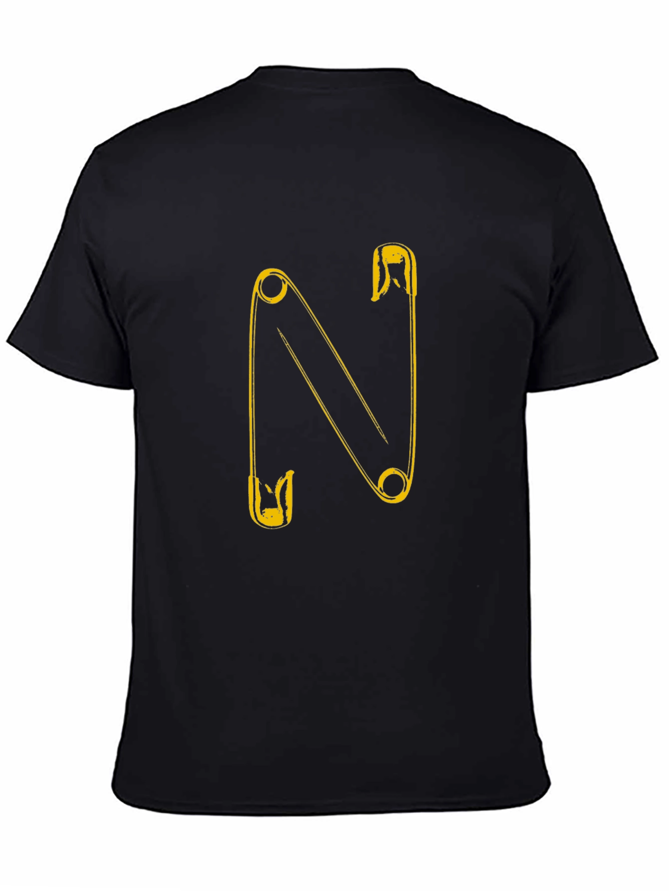 Safety Pin N Letter T-Shirt - Black