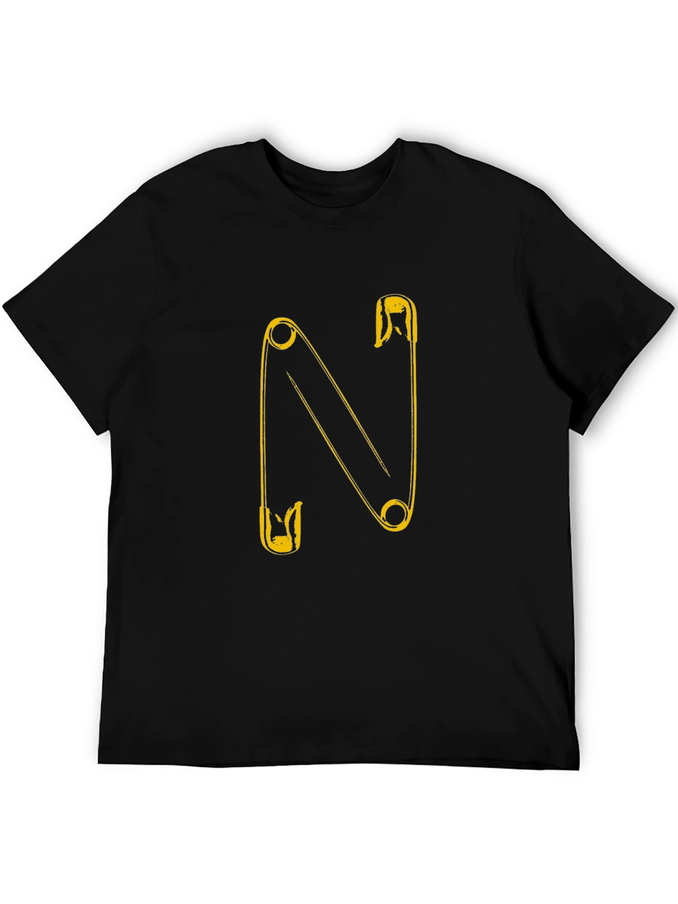 Safety Pin N Letter T-Shirt - Black