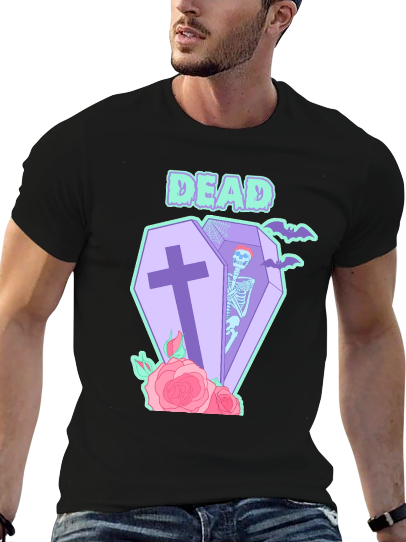 Black T-Shirt with Dead Coffin Design