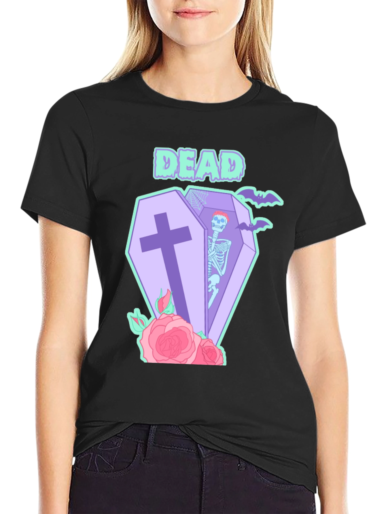 Black T-Shirt with Dead Coffin Design
