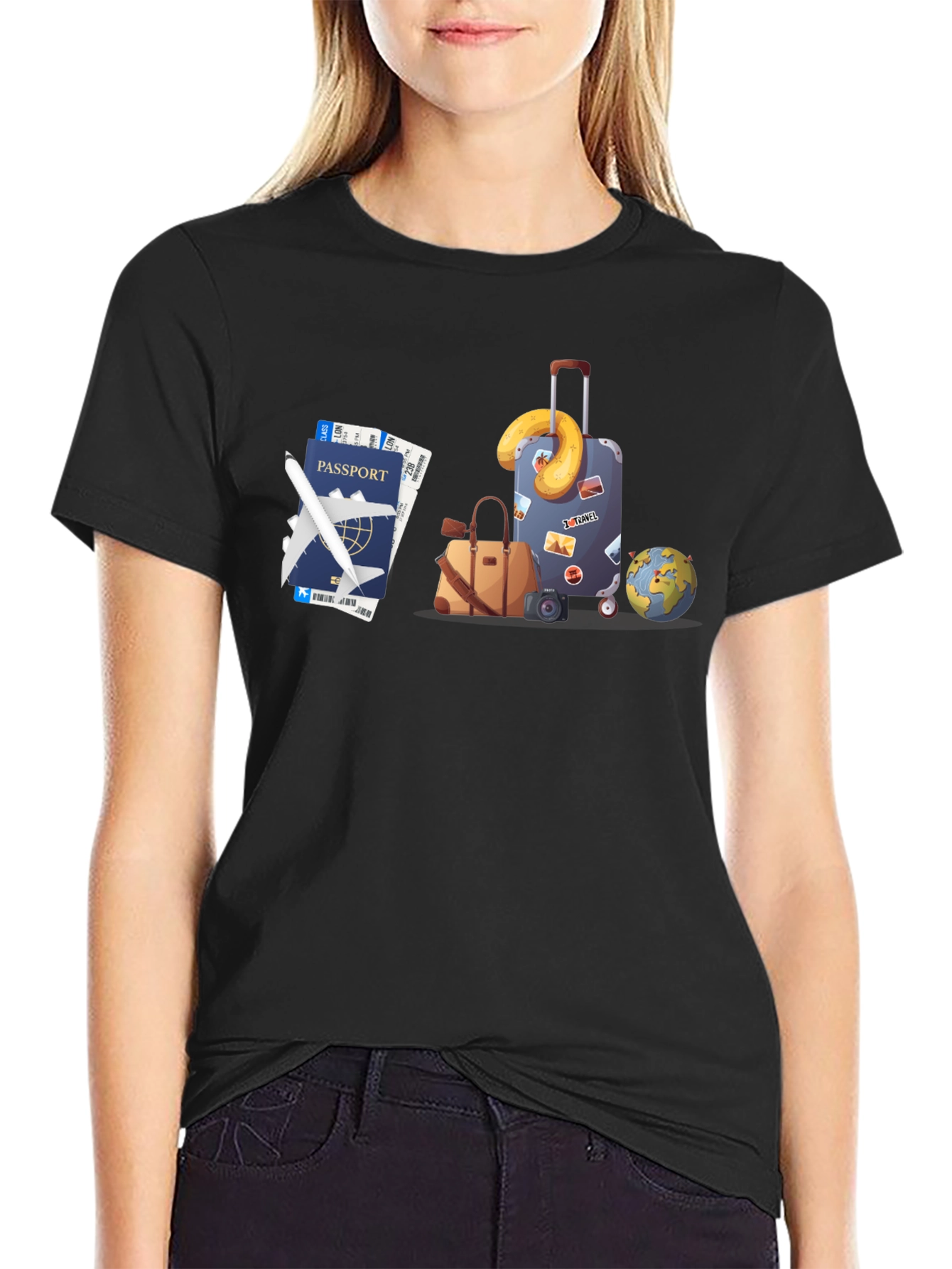 Travelers Dream T-Shirt - Passport Suitcase Globe Design