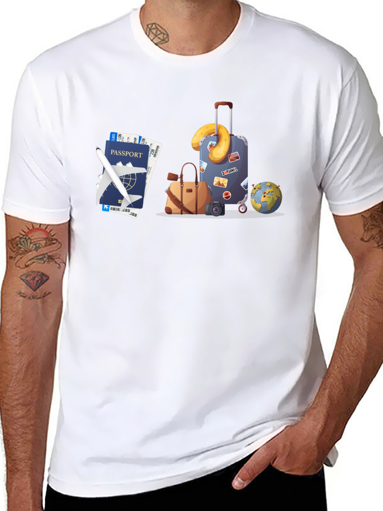 Travelers Dream T-Shirt - Passport Suitcase Globe Design