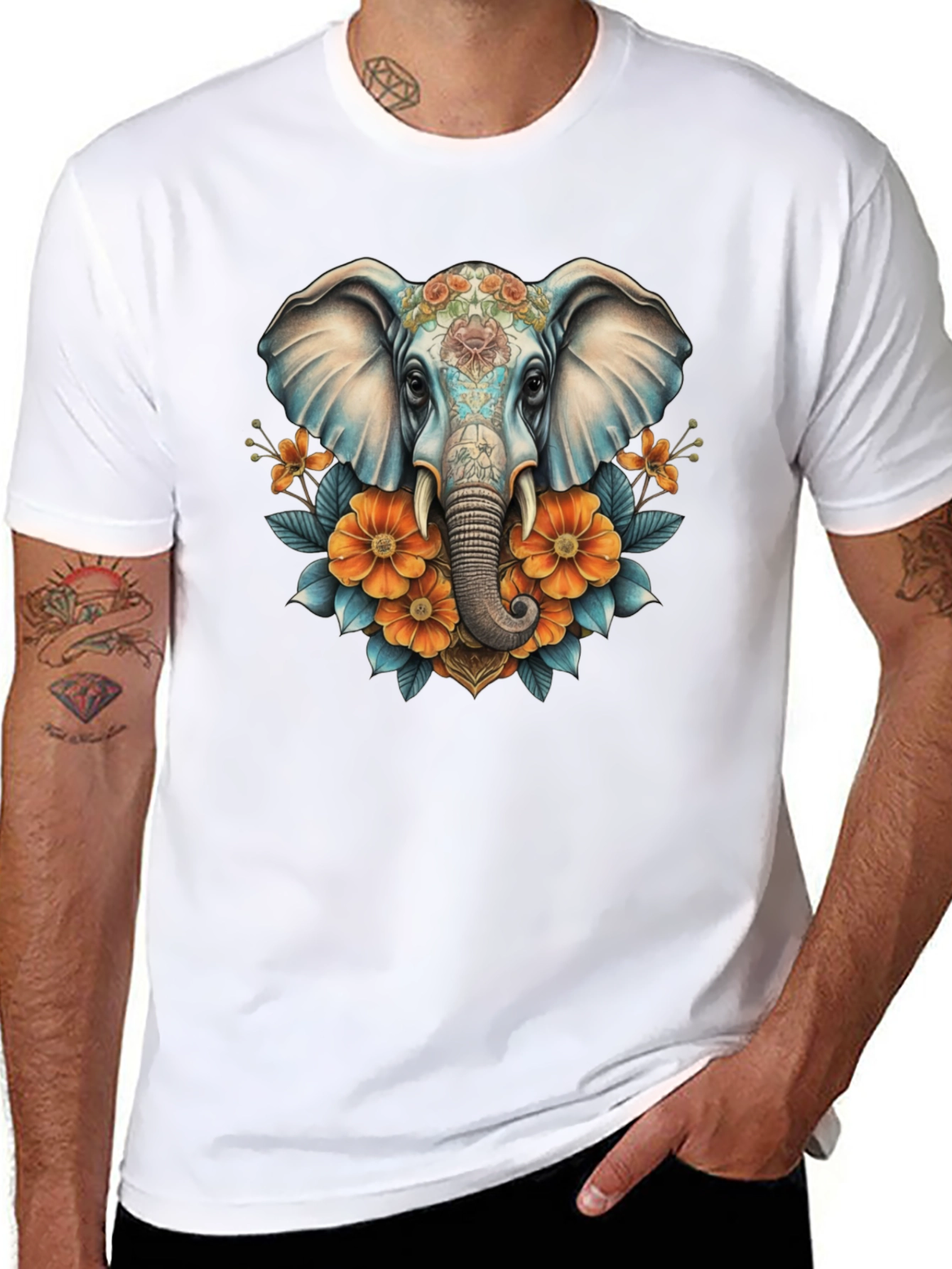 Elephant Floral T-Shirt - Artistic Design