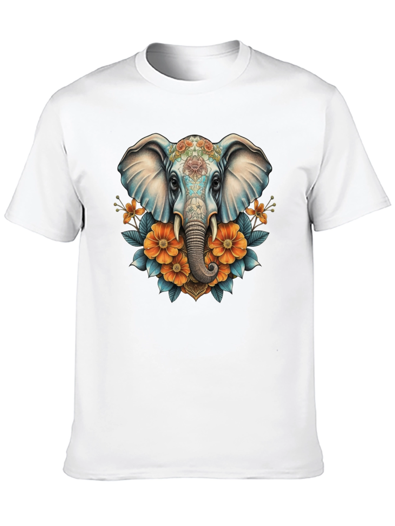 Elephant Floral T-Shirt - Artistic Design