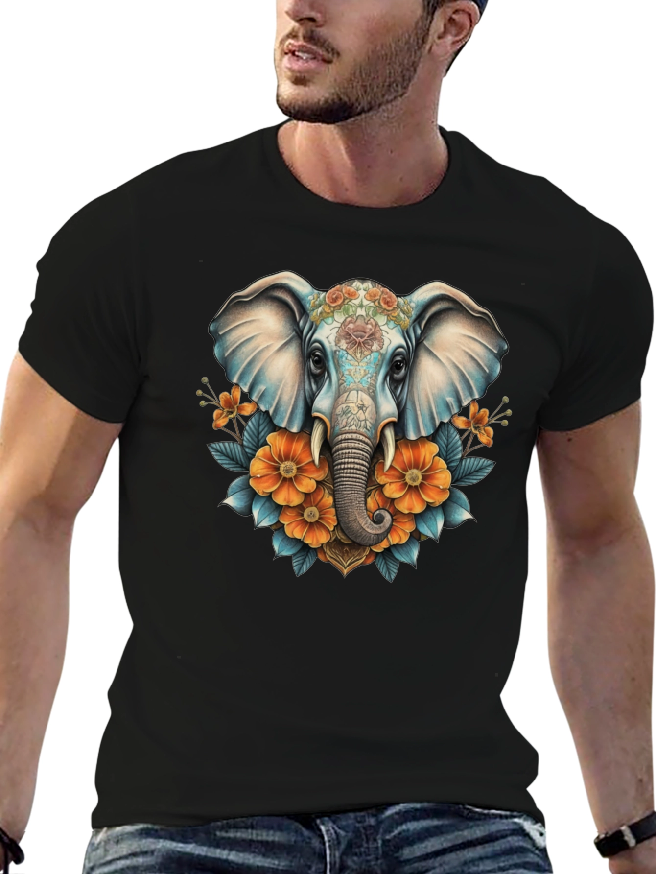 Elephant Floral T-Shirt - Artistic Design