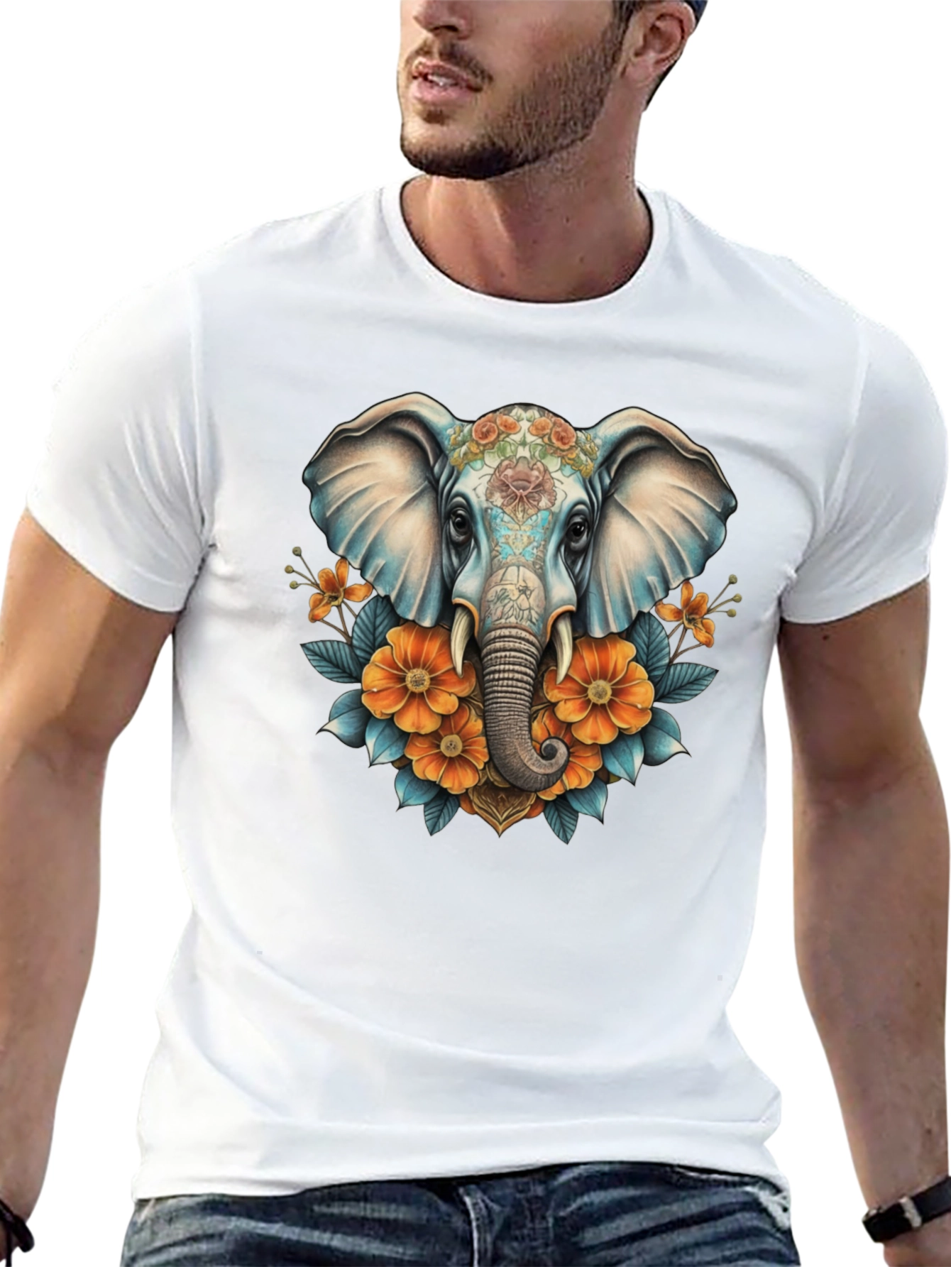 Elephant Floral T-Shirt - Artistic Design