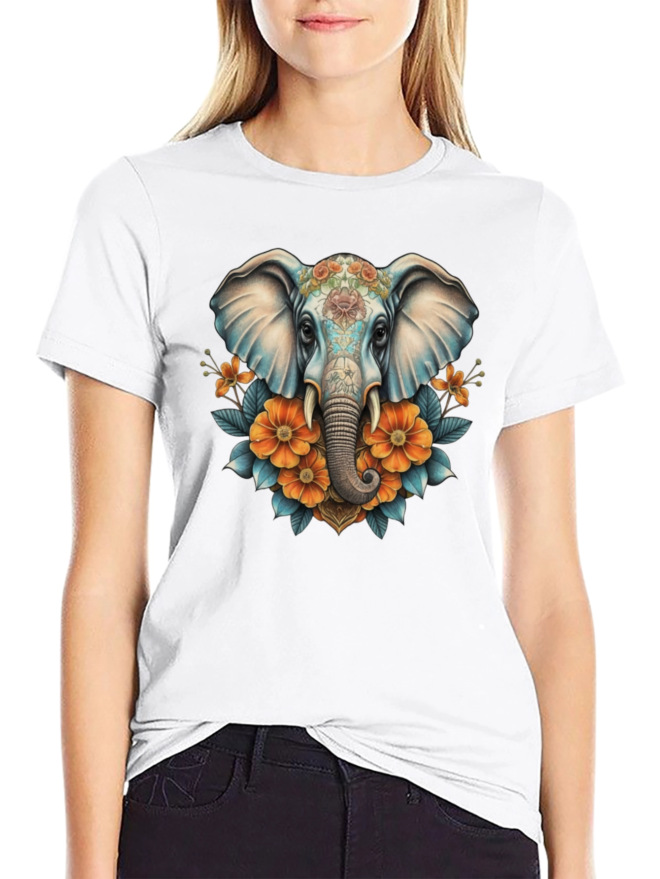Elephant Floral T-Shirt - Artistic Design