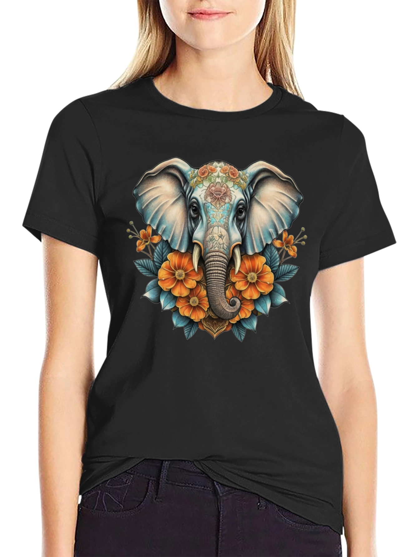 Elephant Floral T-Shirt - Artistic Design