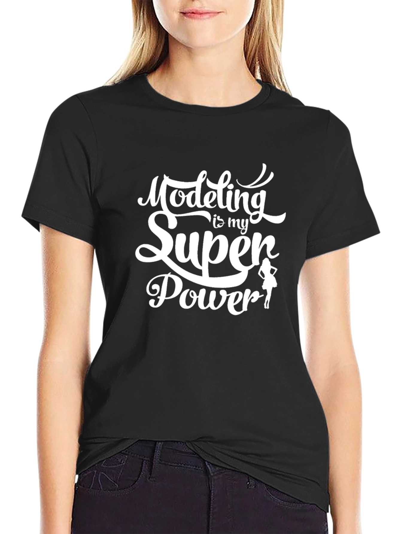 Modeling Is My Superpower Black Graphic Tee