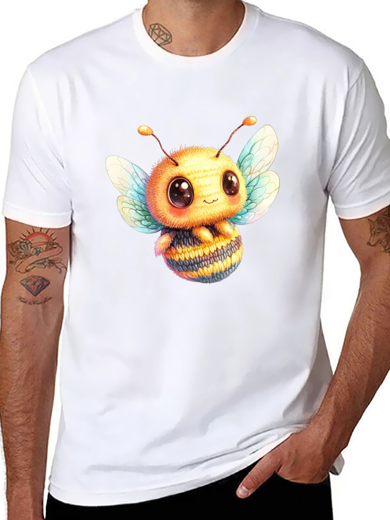 Cute Bee Graphic Tee - Black Cotton Blend
