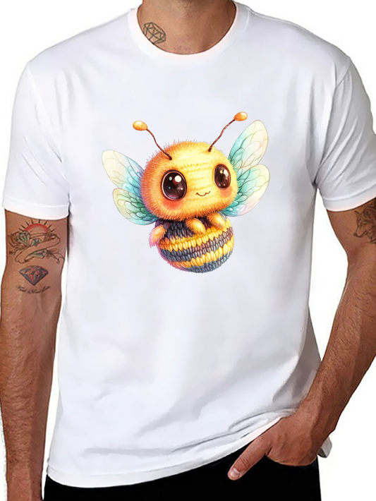 Cute Bee Graphic Tee - Black Cotton Blend