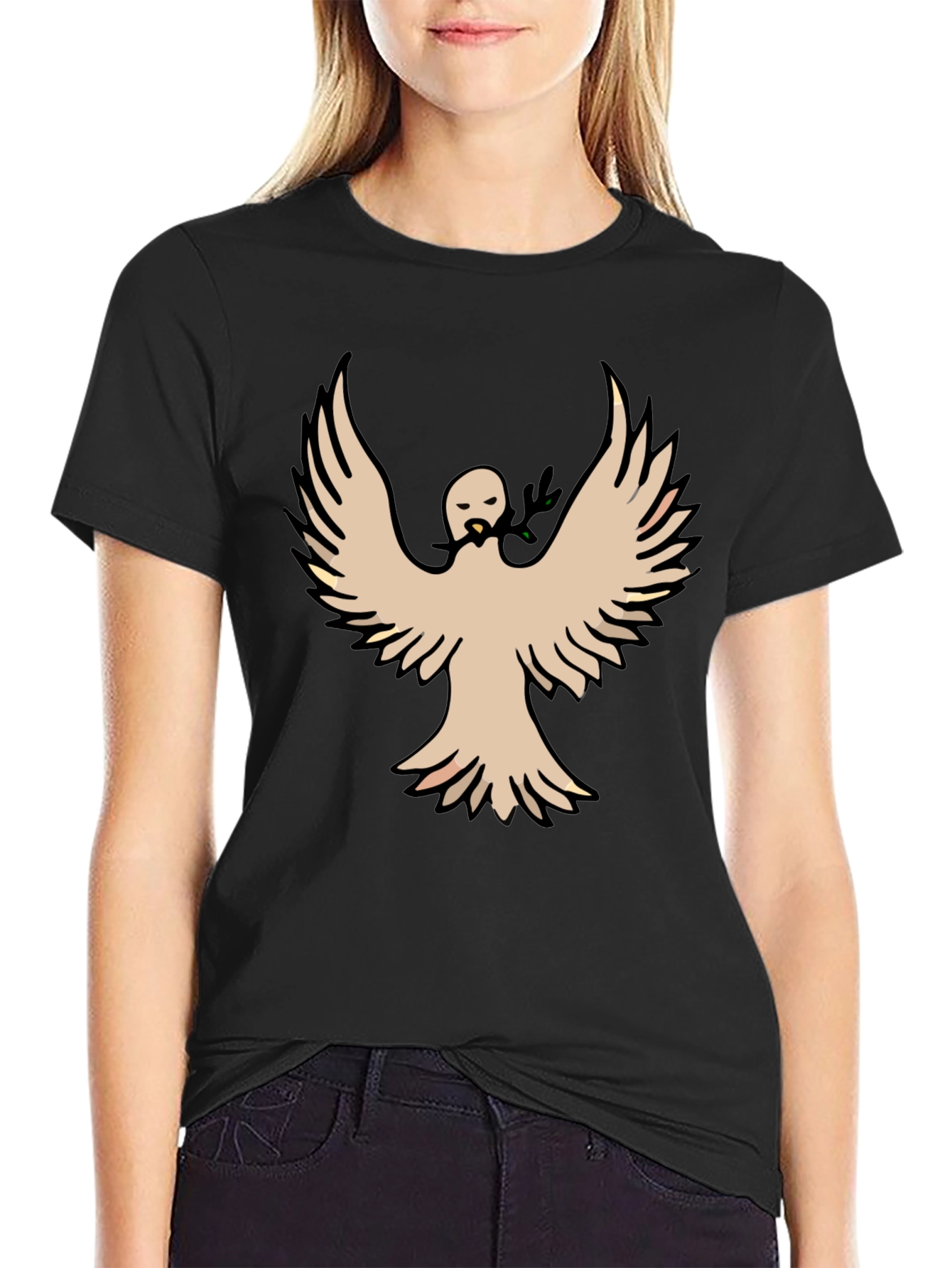 Peace Dove Graphic Tee - Black Cotton Blend