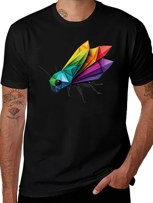 Geometric Rainbow Bug Graphic Tee - Stylish Mens Black T-Shirt