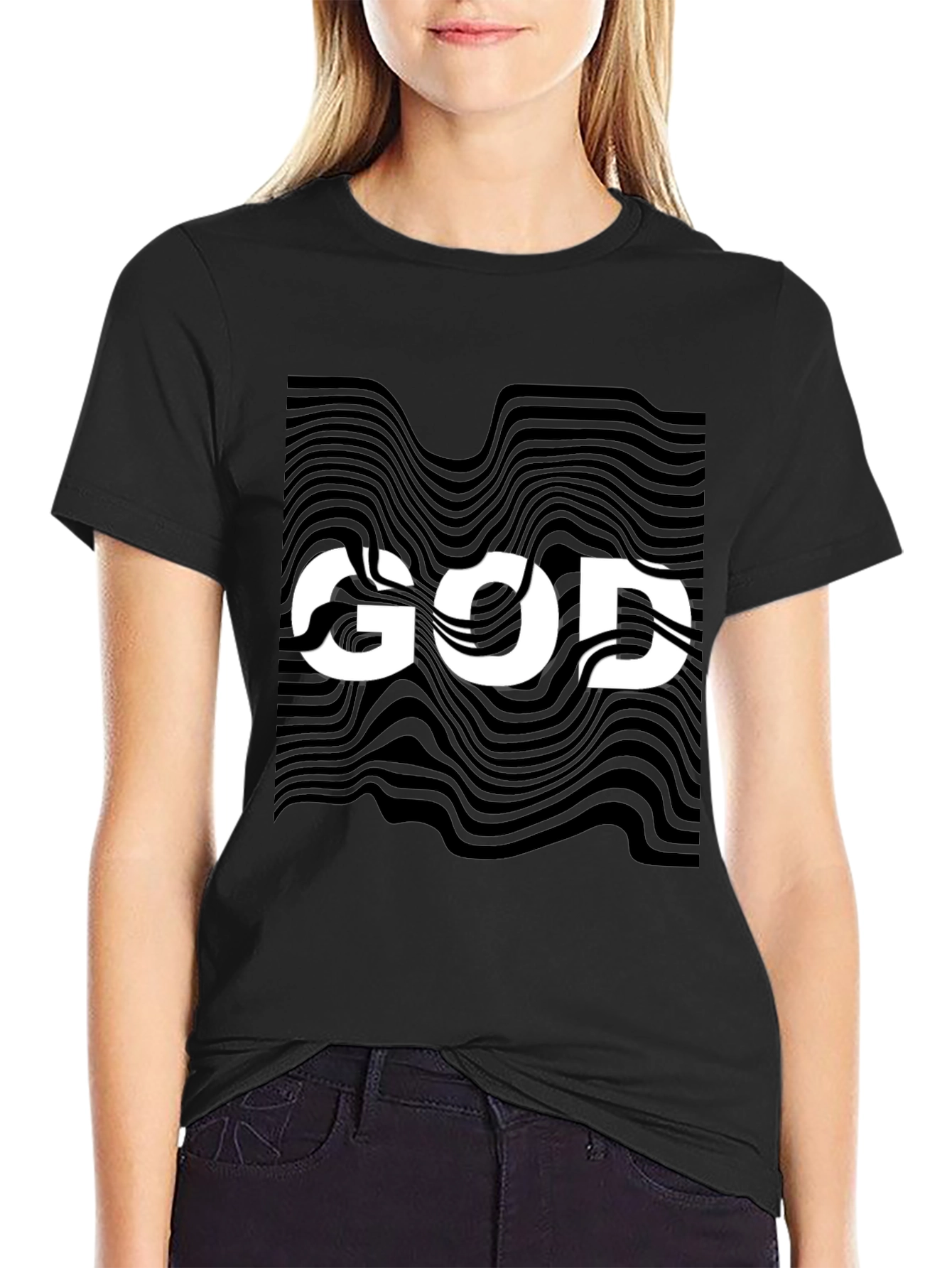 Abstract God Graphic Black T-Shirt