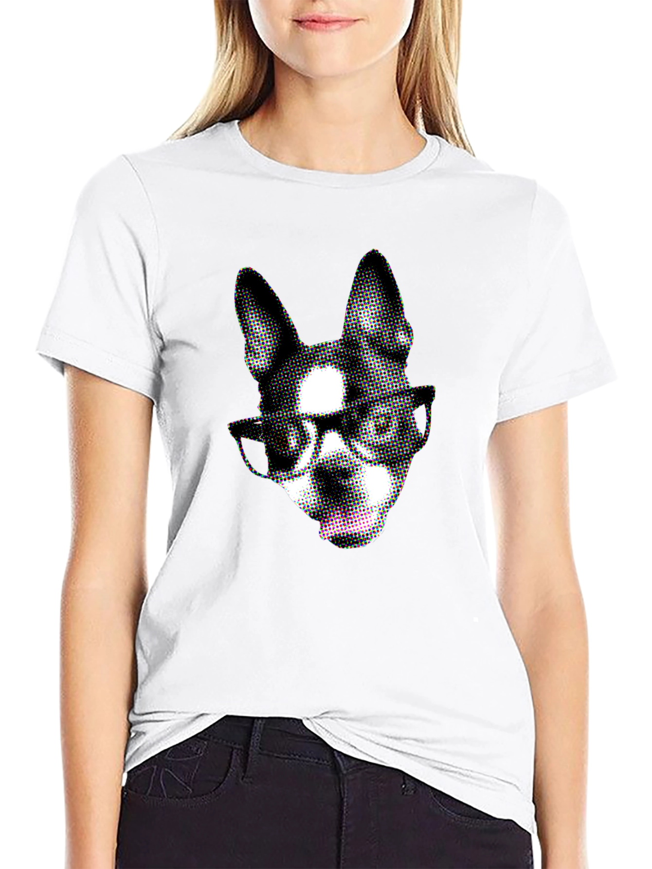 Dog with Glasses Graphic Black T-Shirt