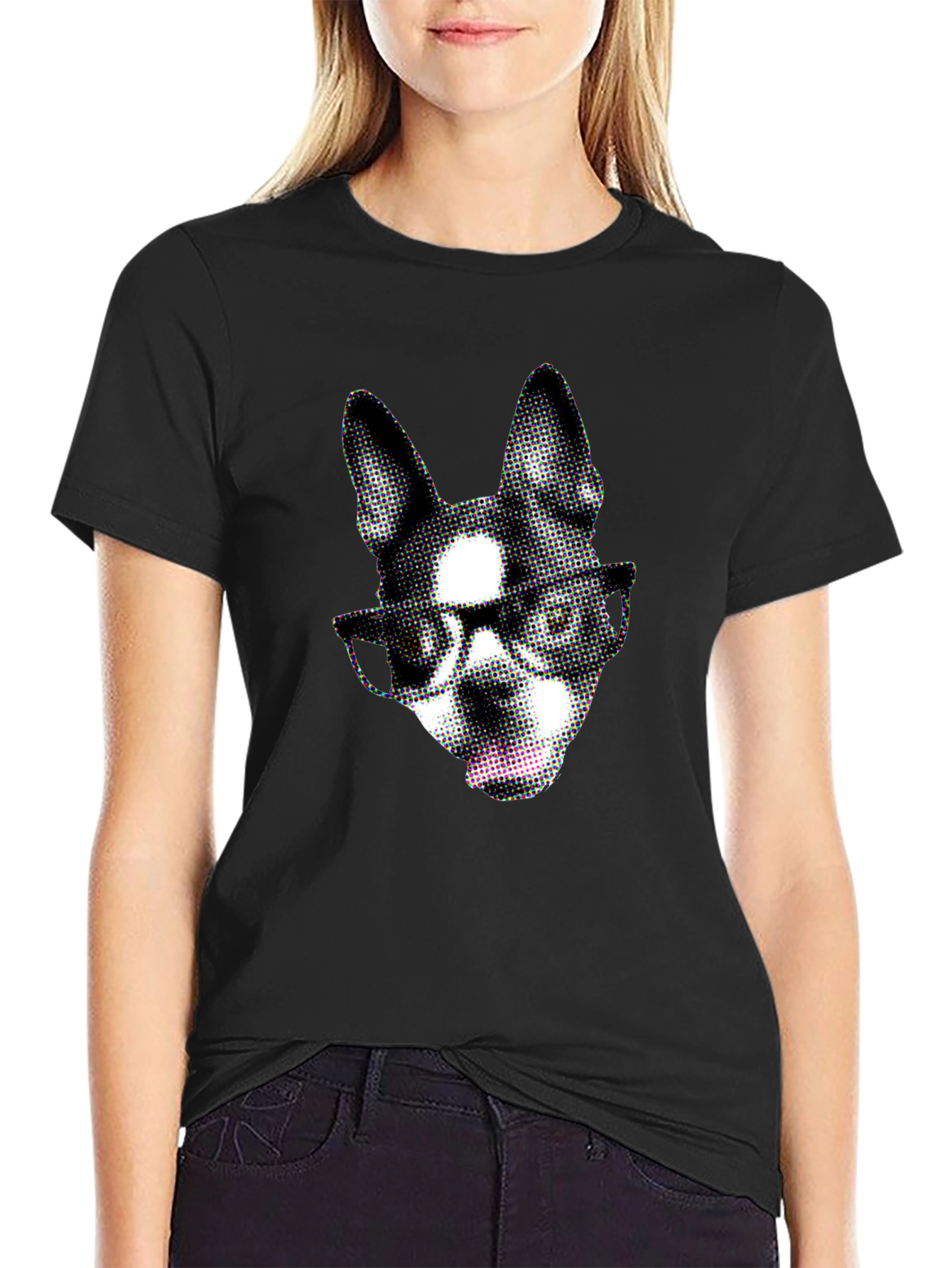 Dog with Glasses Graphic Black T-Shirt