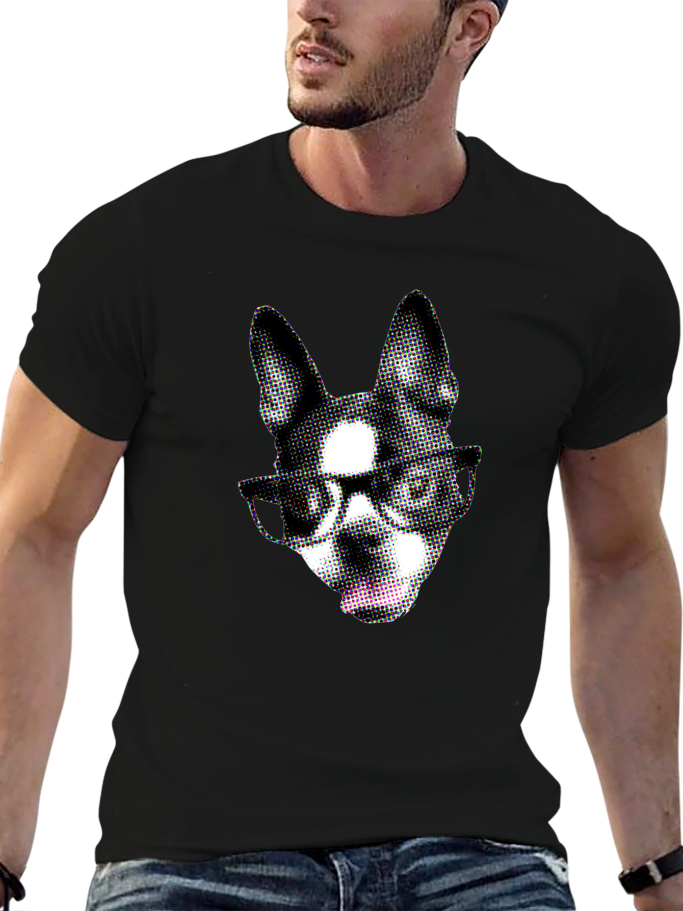 Dog with Glasses Graphic Black T-Shirt
