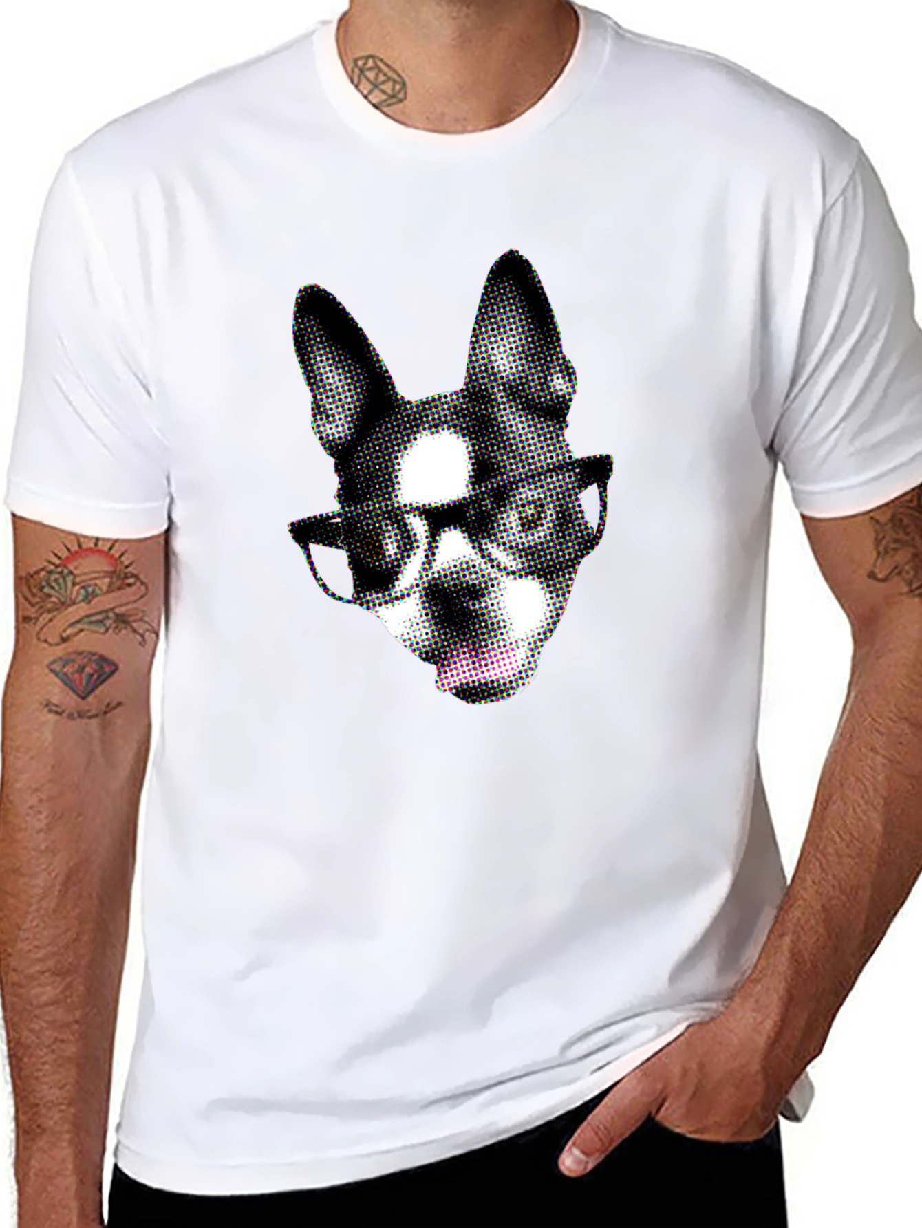 Dog with Glasses Graphic Black T-Shirt