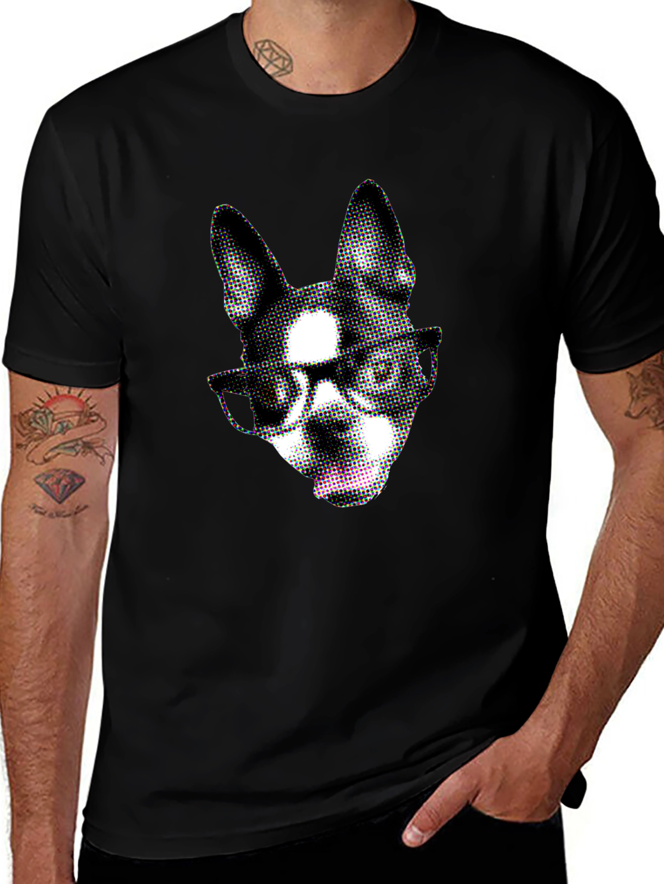 Dog with Glasses Graphic Black T-Shirt